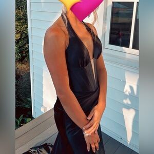 Sherri Hill Black Halter Satin Prom Dress